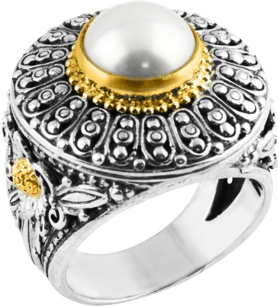 KONSTANTINO STERLING SILVER &18K GOLD PEARL RING FROM THE KASSANDRA COLLECTION