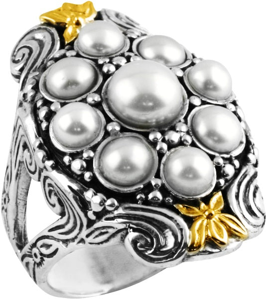 KONSTANTINO STERLING SILVER &18K GOLD PEARL RING FROM THE KASSANDRA COLLECTION