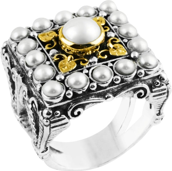 KONSTANTINO STERLING SILVER &18K GOLD PEARL SQUARE RING FROM THE KASSANDRA COLLECTION