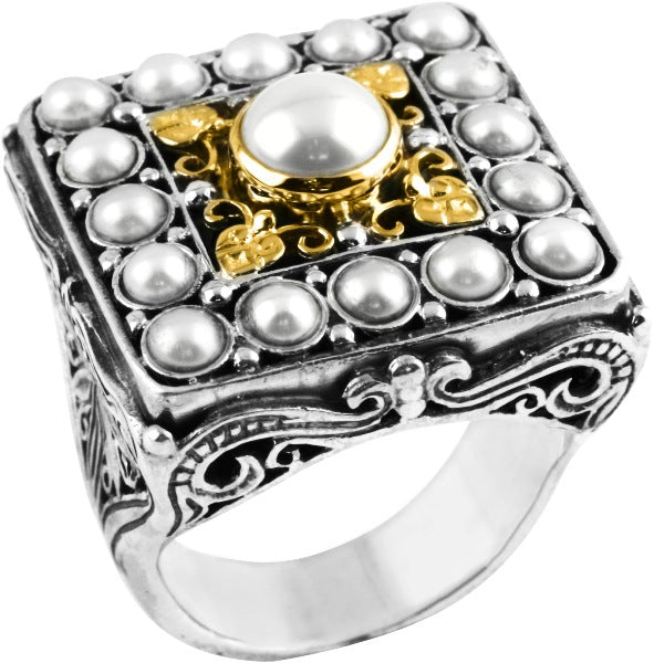 KONSTANTINO STERLING SILVER &18K GOLD PEARL SQUARE RING FROM THE KASSANDRA COLLECTION