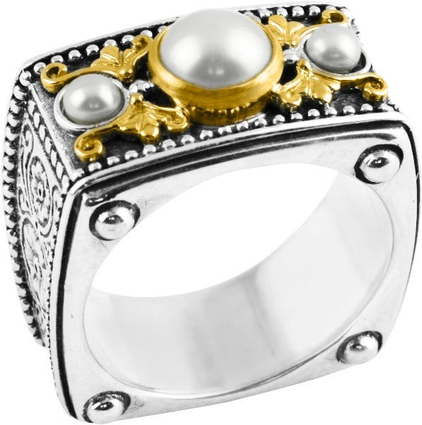 KONSTANTINO STERLING SILVER &18K GOLD PEARL RING FROM THE KASSANDRA COLLECTION