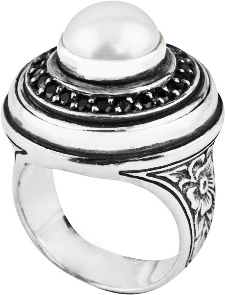 KONSTANTINO STERLING SILVER PEARL & SPINEL RING FROM THE ROXANNE COLLECTION