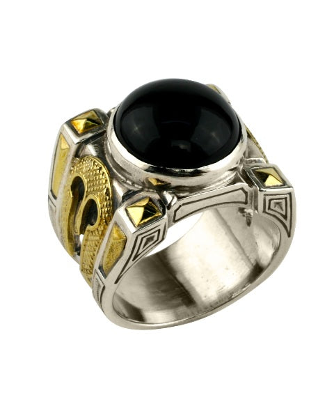 KONSTANTINO STERLING SILVER & BRONZE AQUA-103,ONYX-120,GREEN ONYX-121 RING FROM THE MYRMIDONES COLLE