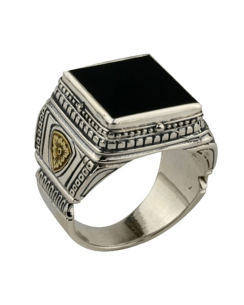 KONSTANTINO STERLING SILVER & BRONZE ONYX RING FROM THE MYRMIDONES COLLECTION