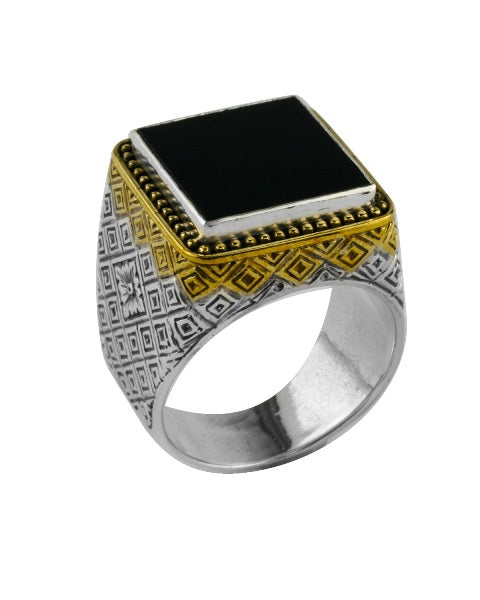 KONSTANTINO STERLING SILVER & BRONZE ONYX RING FROM THE MYRMIDONES COLLECTION