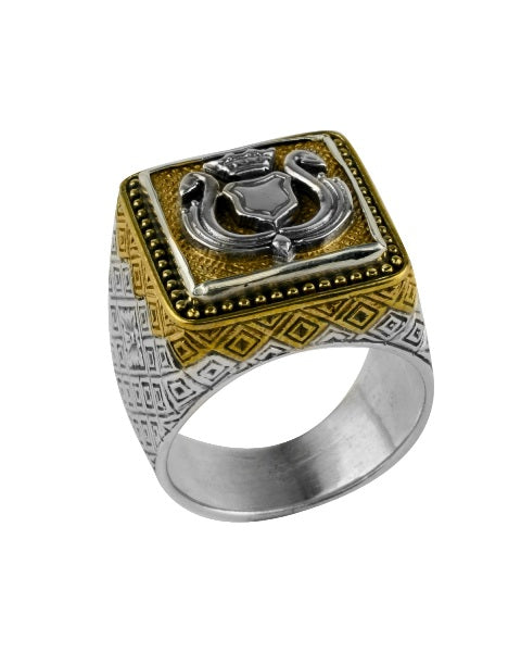 KONSTANTINO STERLING SILVER & BRONZE SHIELD RING FROM THE MYRMIDONES COLLECTION