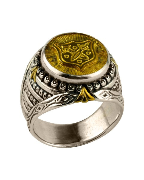 KONSTANTINO STERLING SILVER & BRONZE SHIELD ROUND RING FROM THE MYRMIDONES COLLECTION