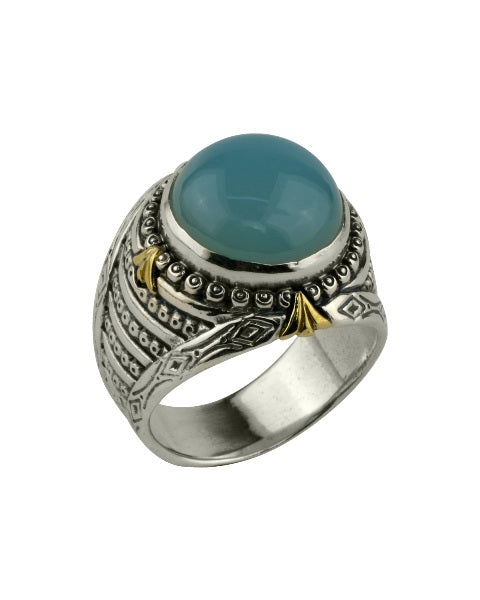 KONSTANTINO STERLING SILVER & BRONZE AQUA-103,ONYX-120 RING FROM THE MYRMIDONES COLLECTION