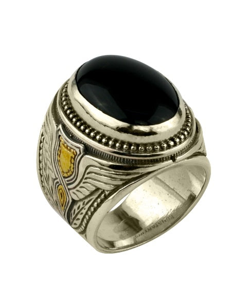 KONSTANTINO STERLING SILVER & BRONZE AQUA-103,ONYX-120 RING FROM THE MYRMIDONES COLLECTION