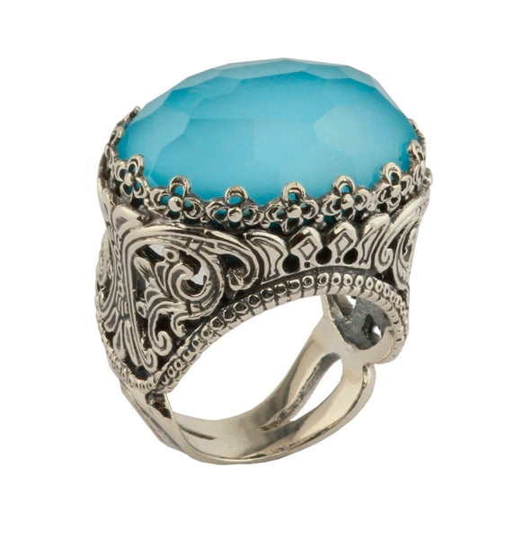 KONSTANTINO STERLING SILVER AND ROCK CRYSTAL TURQUOISE DUBLET HORIZONTAL OVAL RING FROM THE AEGEAN C