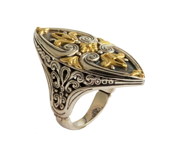 KONSTANTINO STERLING SILVER & 18K GOLD MARQUISE RING FROM THE EROS COLLECTION