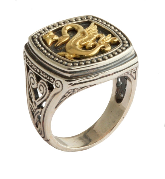 KONSTANTINO  STERLING SILVER & 18K GOLD SWAN RING FROM THE EROS COLLECTION