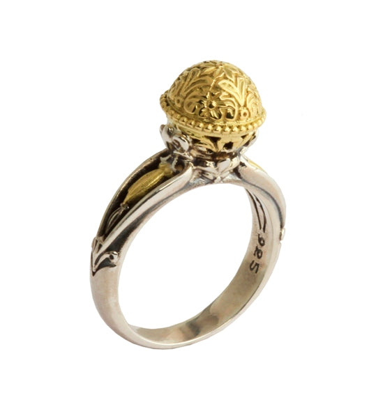 KONSTANTINO STERLING SILVER & 18K GOLD ENGRAVED BULB RING  FROM THE EROS COLLECTION