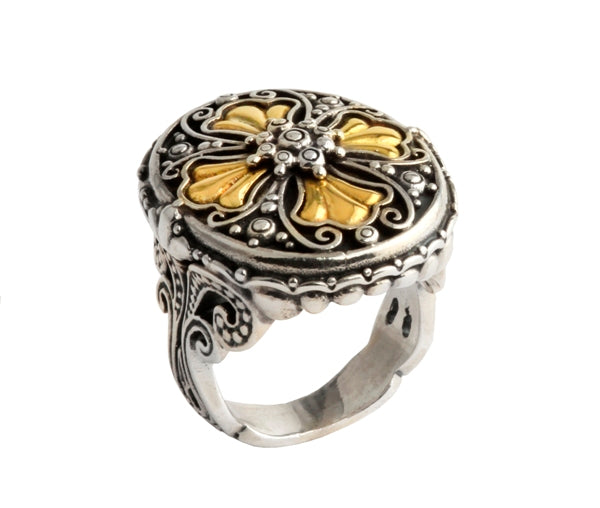 KONSTANTINO STERLING SILVER & 18K GOLD OVAL INTRICATE RING FROM THE EROS COLLECTION