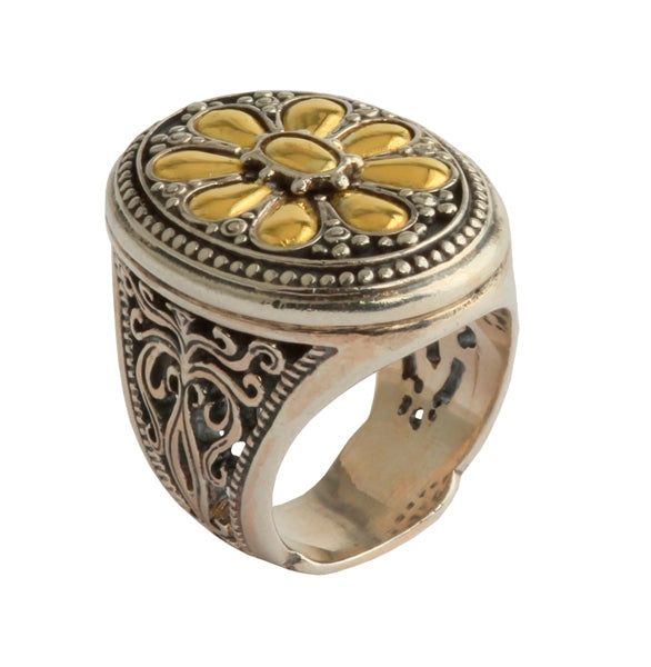 KONSTANTINO STERLING SILVER & 18K GOLD OVAL INTICATE RING FROM THE EROS COLLECTION