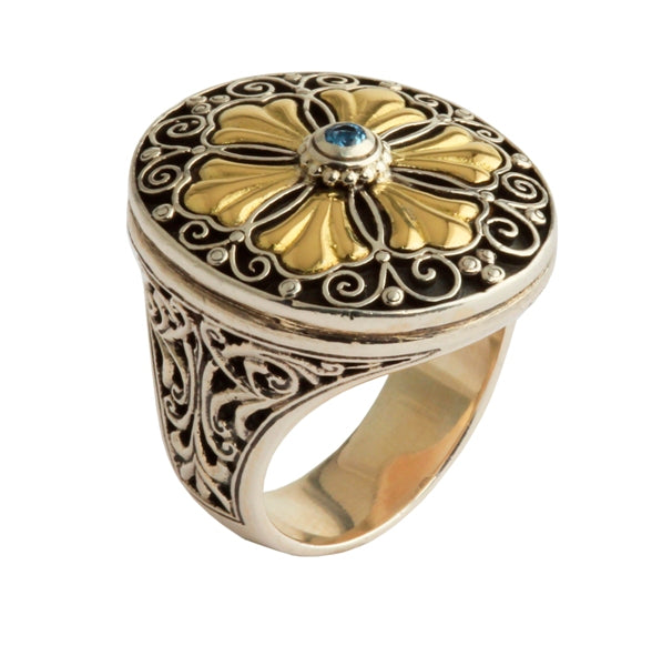 KONSTANTINO STERLING SILVER & 18K GOLD STONE OVAL INTRICATE RING  FROM THE EROS COLLECTION