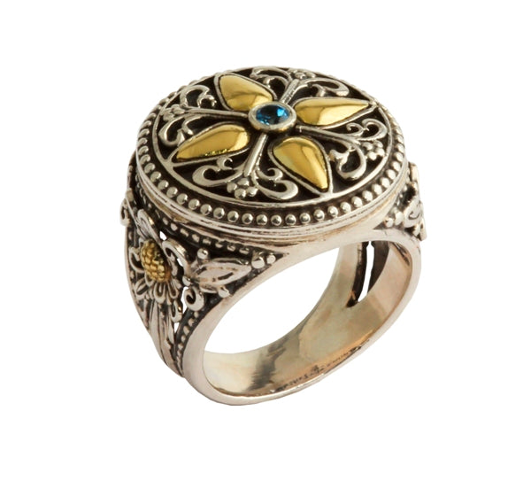 KONSTANTINO STERLING SILVER & 18K GOLD INTRICATE ROUND RING  FROM THE EROS COLLECTION