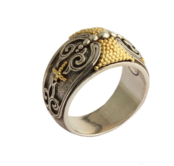 KONSTANTINO STERLING SILVER & 18K GOLD INTRICATE BAND RING FROM THE EROS COLLECTION