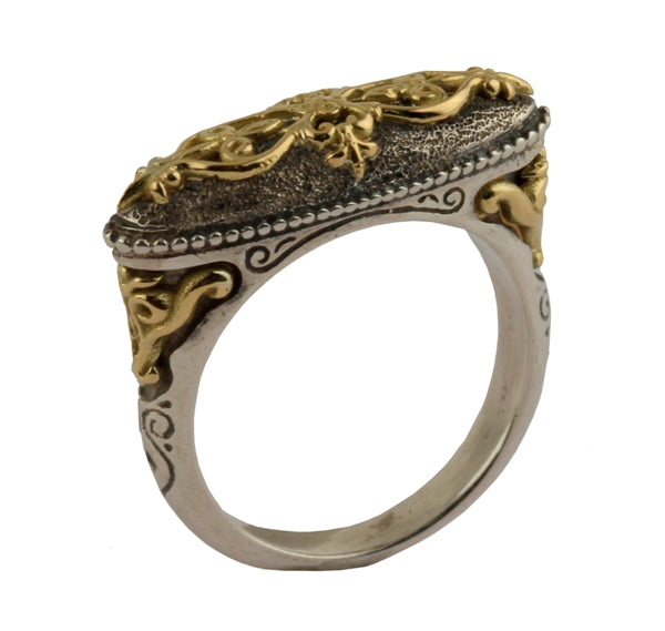 KONSTANTINO STERLING SILVER & 18K GOLD ELONGATED DECORATIVE RING FROM THE EROS COLLECTION