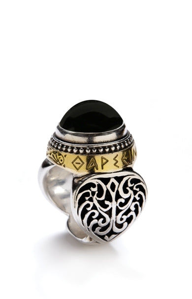 KONSTANTINO STERLING SILVER &18K GOLD ONYX RING FROM THE ASPASIA SILVER & GOLD COLLECTION