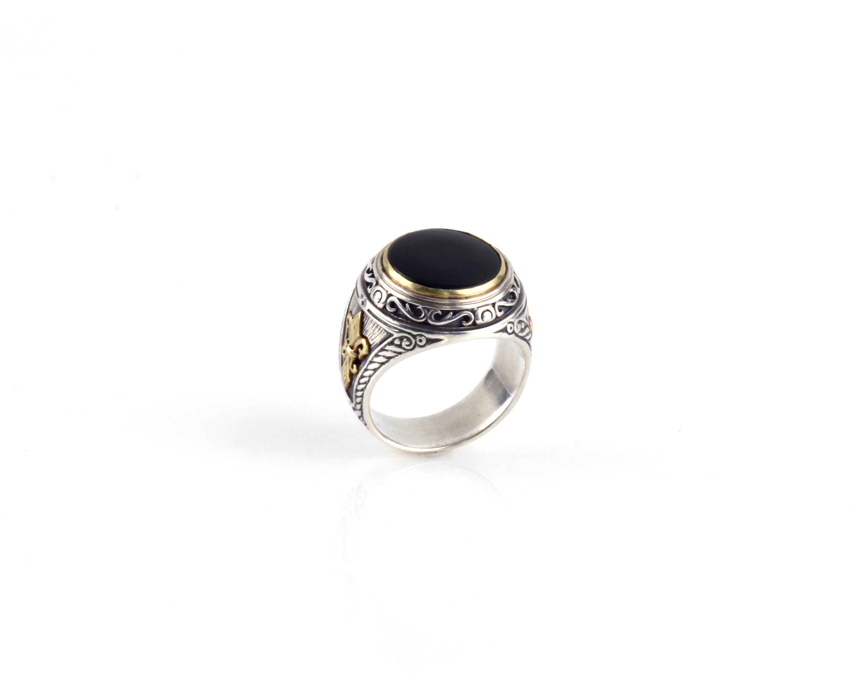 KONSTANTINO STERLING SILVER & BRONZE ONYX-120 (OTHER STONE OPTIONS AVAILABLE) ROUND STONE RING FROM