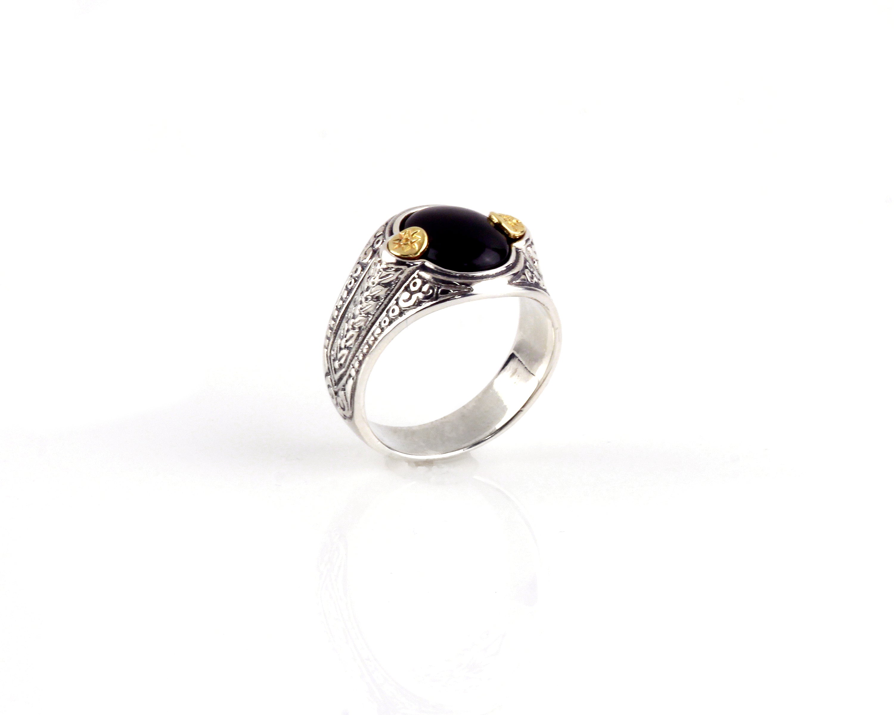 KONSTANTINO STERLING SILVER & BRONZE ONYX 2-POINT DETAIL ROUND RING FROM THE PHIDIAS COLLECTION