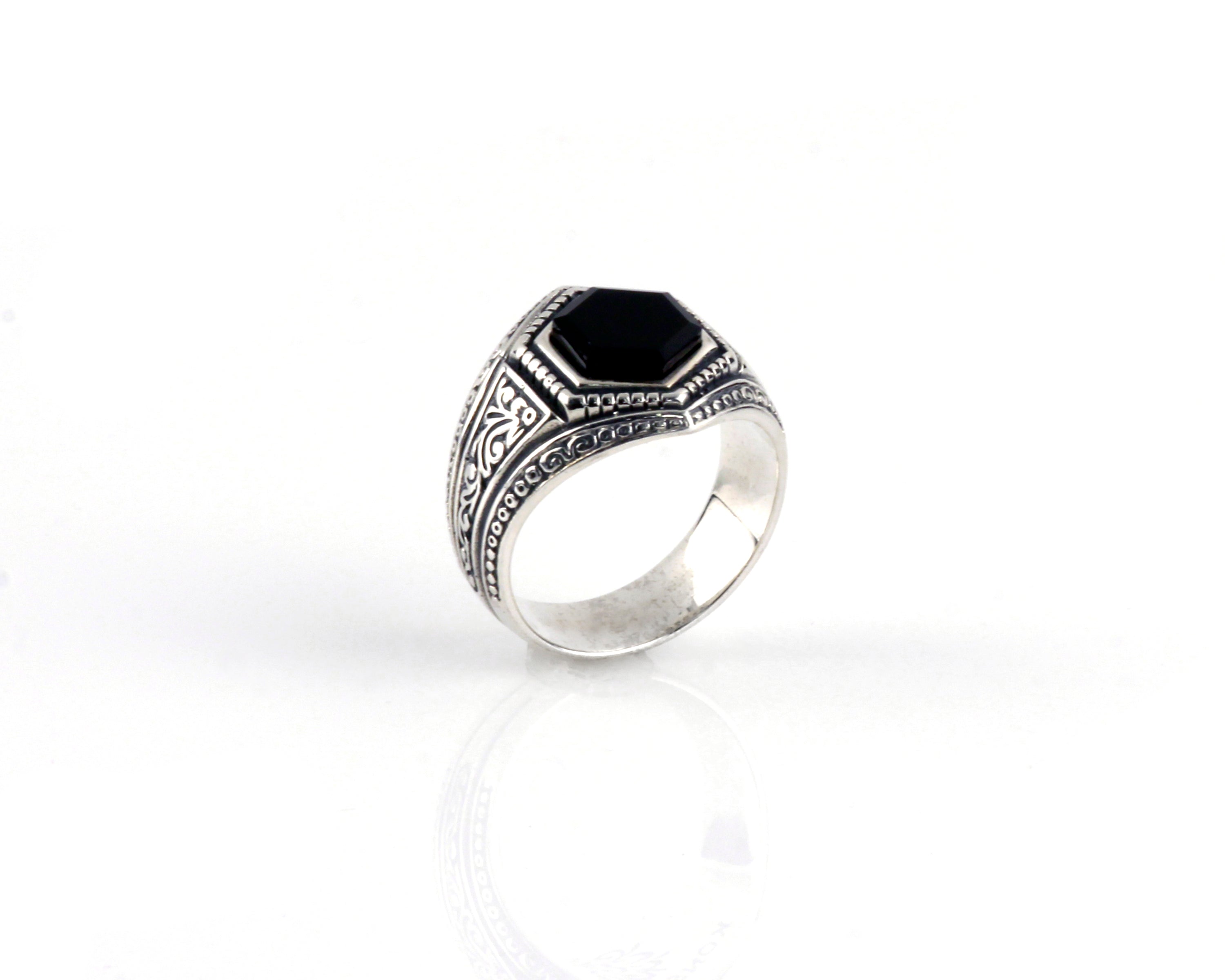 KONSTANTINO STERLING SILVER ONYX HEXAGON RING FROM THE PHIDIAS COLLECTION