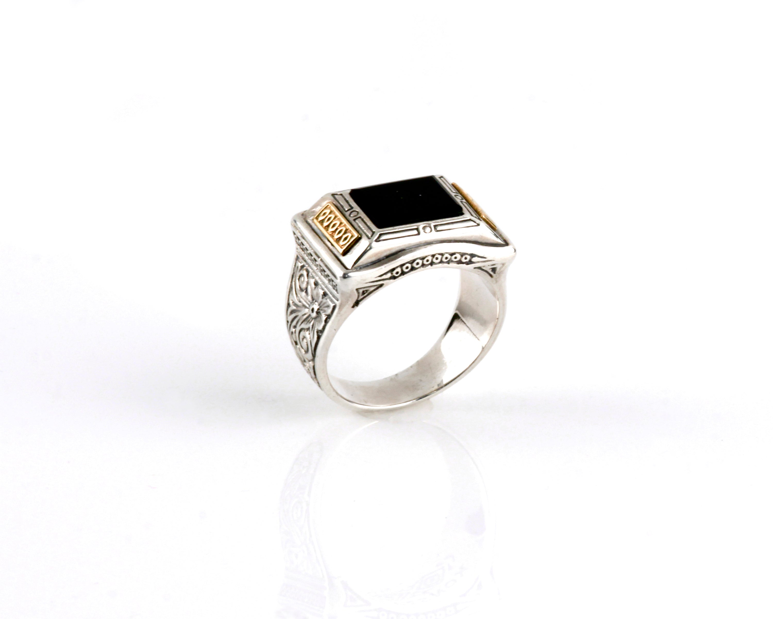 KONSTANTINO STERLING SILVER & BRONZE ONYX RECTANGLE STONE RING FROM THE PHIDIAS COLLECTION