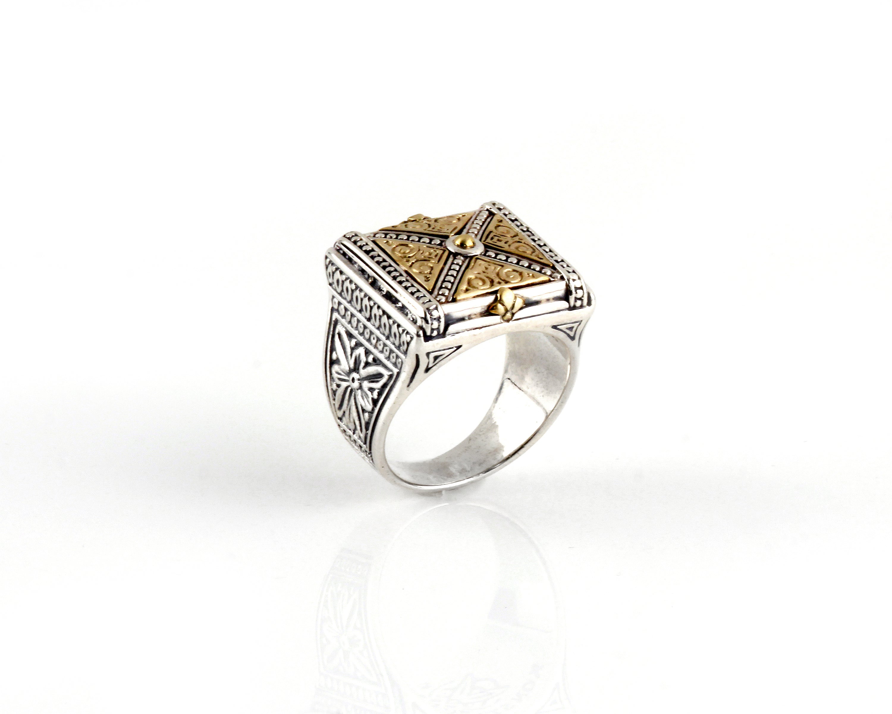 KONSTANTINO STERLING SILVER & BRONZE ORNATE X-DETAIL RING FROM THE PHIDIAS COLLECTION