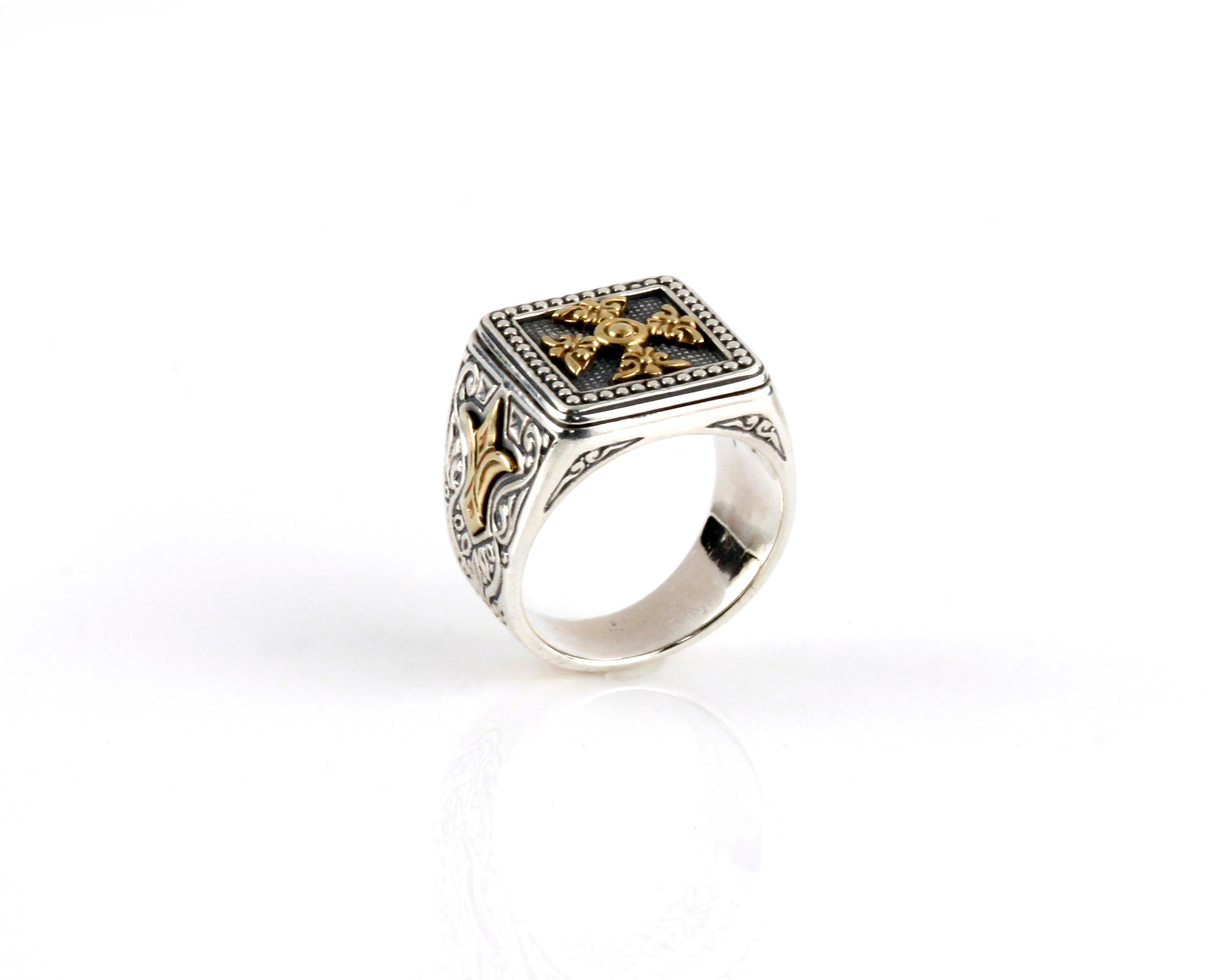 KONSTANTINO STERLING SILVER & BRONZE SMALL ORNATE SQUARE RING FROM THE PHIDIAS COLLECTION