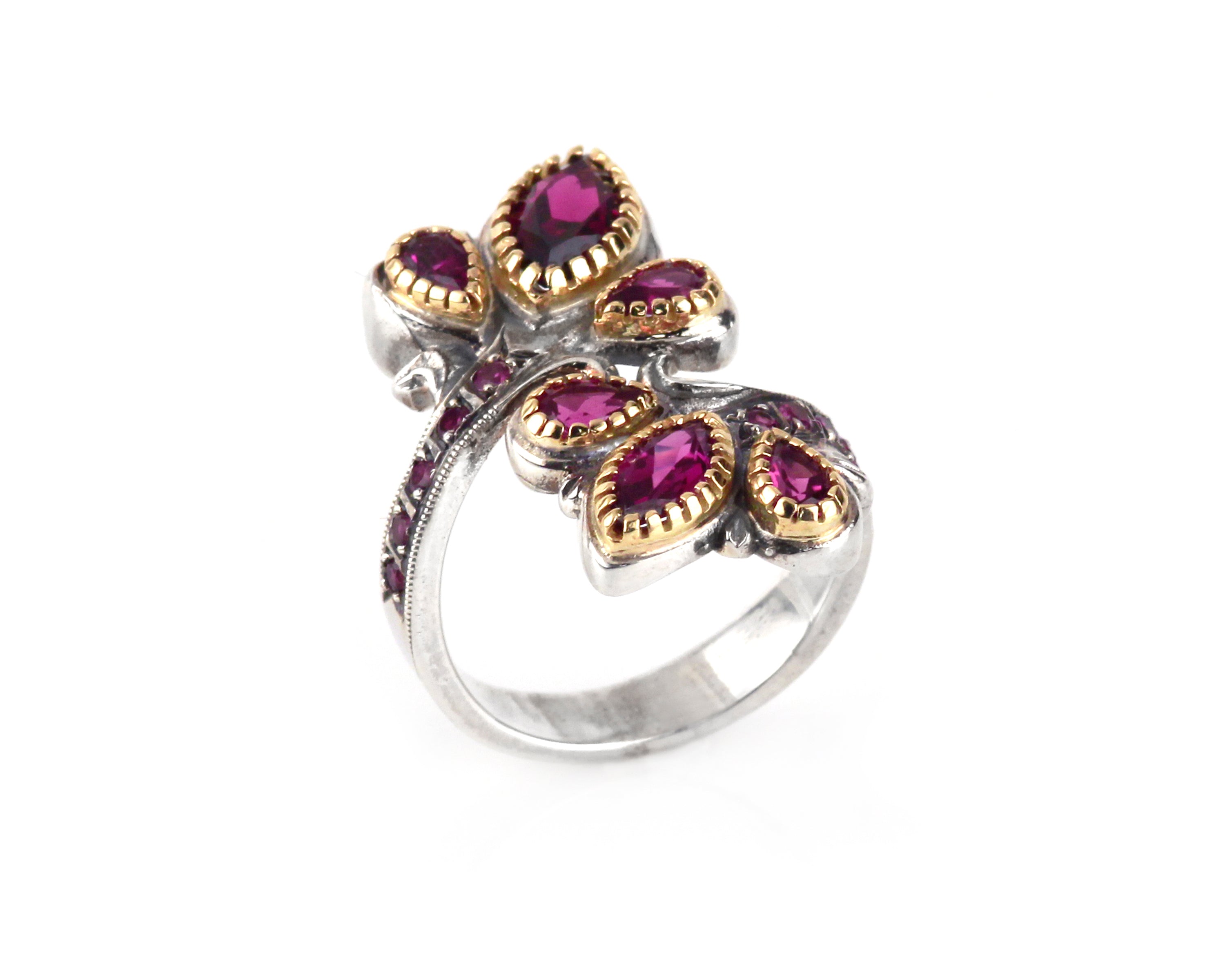 KONSTANTINO STERLING SILVER & 18K GOLD RHODOLITE FLOURISH RING FROM THE ARTEMIS COLLECTION