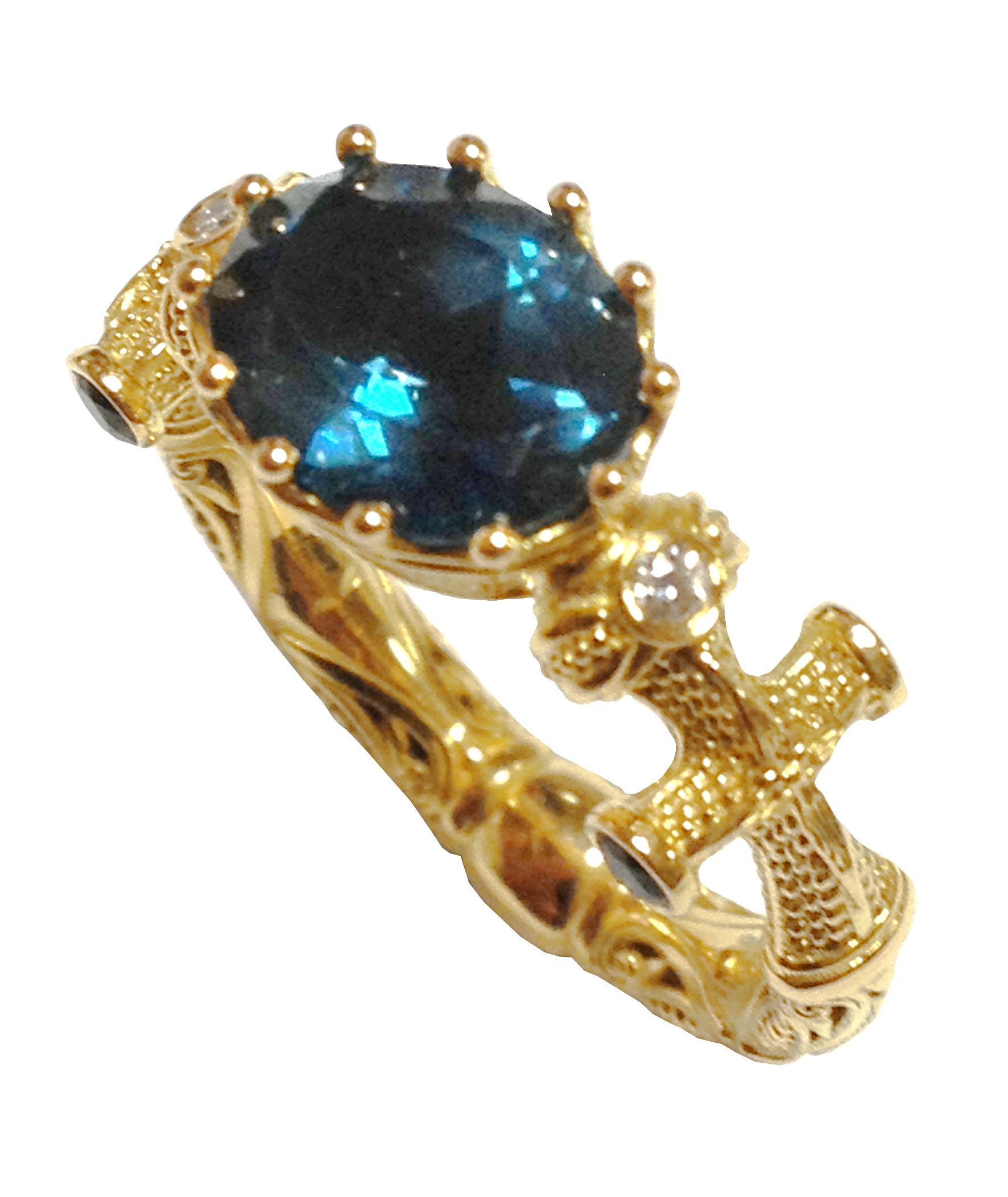 KONSTANTINO 18KT GOLD (3.4GR +/-)  LONDON BLUE TOPAZ (2.15CT +/-) DIAMOND (0.03CT +/-) RING FROM THE