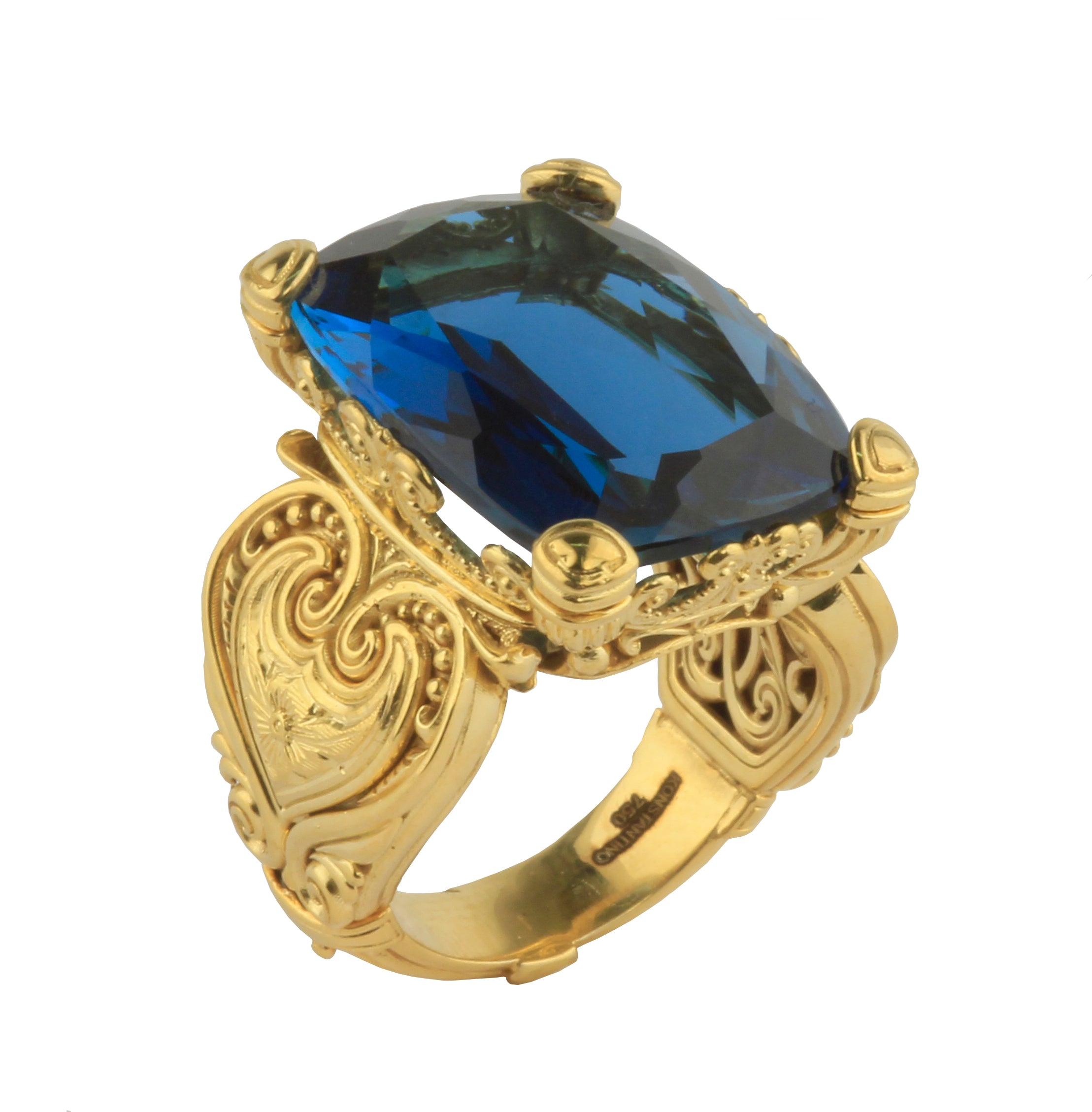 KONSTANTINO 18KT GOLD (13.2GR +/-) LONDON BLUE TOPAZ (31.5CT +/-) RING FROM THE FLAMENCO GOLD  COLLE