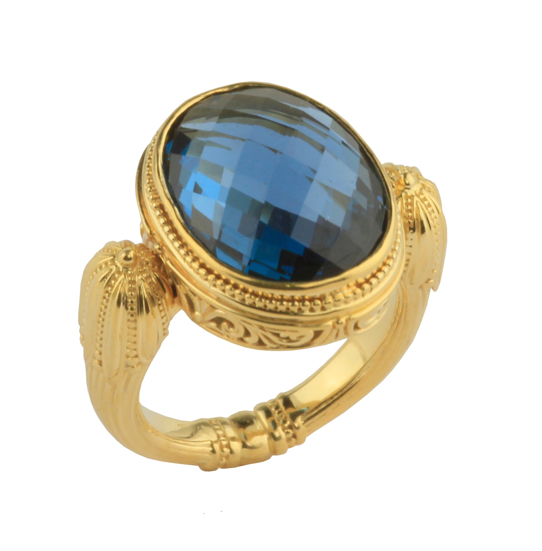 KONSTANTINO 18KT GOLD (7.2GR +/-)  LONDON BLUE TOPAZ (13.7CT +/-) RING FROM THE FLAMENCO GOLD  COLLE