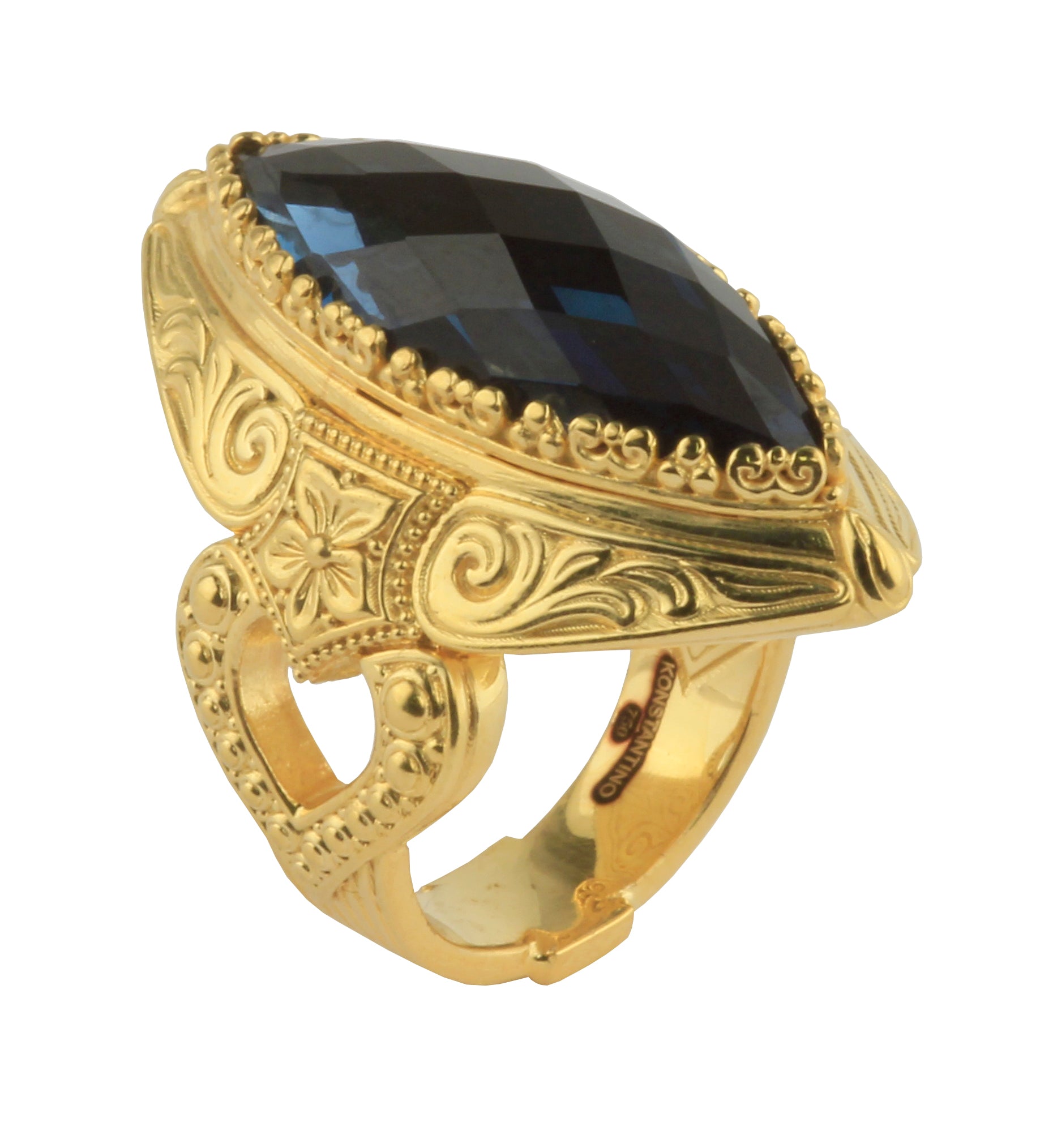 KONSTANTINO 18KT GOLD (14.11GR +/-)  LONDON BLUE TOPAZ (15.2CT +/-) RING FROM THE FLAMENCO GOLD  COL