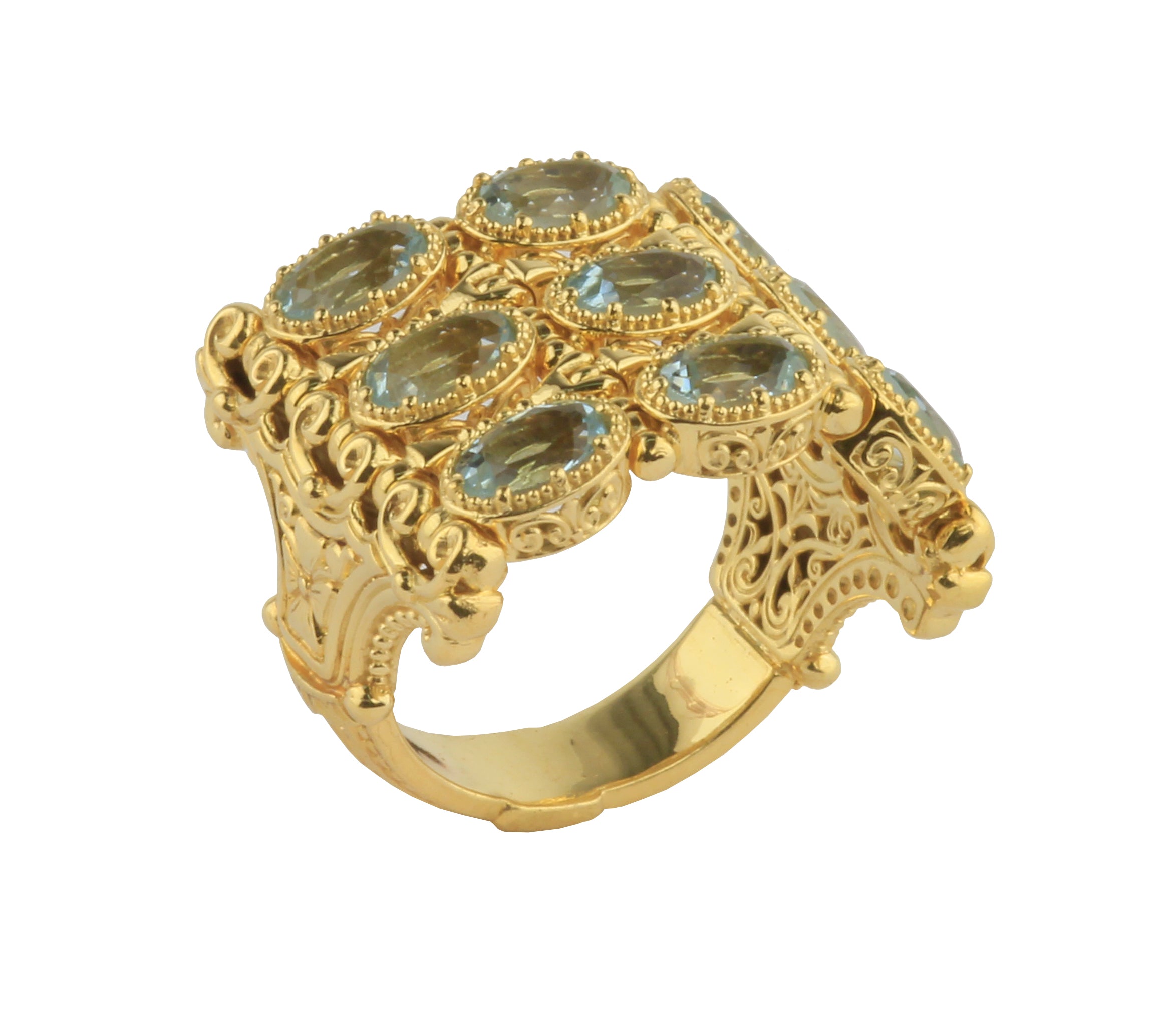 KONSTANTINO 18KT GOLD (13.35GR +/-)  AQUA (3.6CT +/-) RING FROM THE FLAMENCO GOLD  COLLECTION