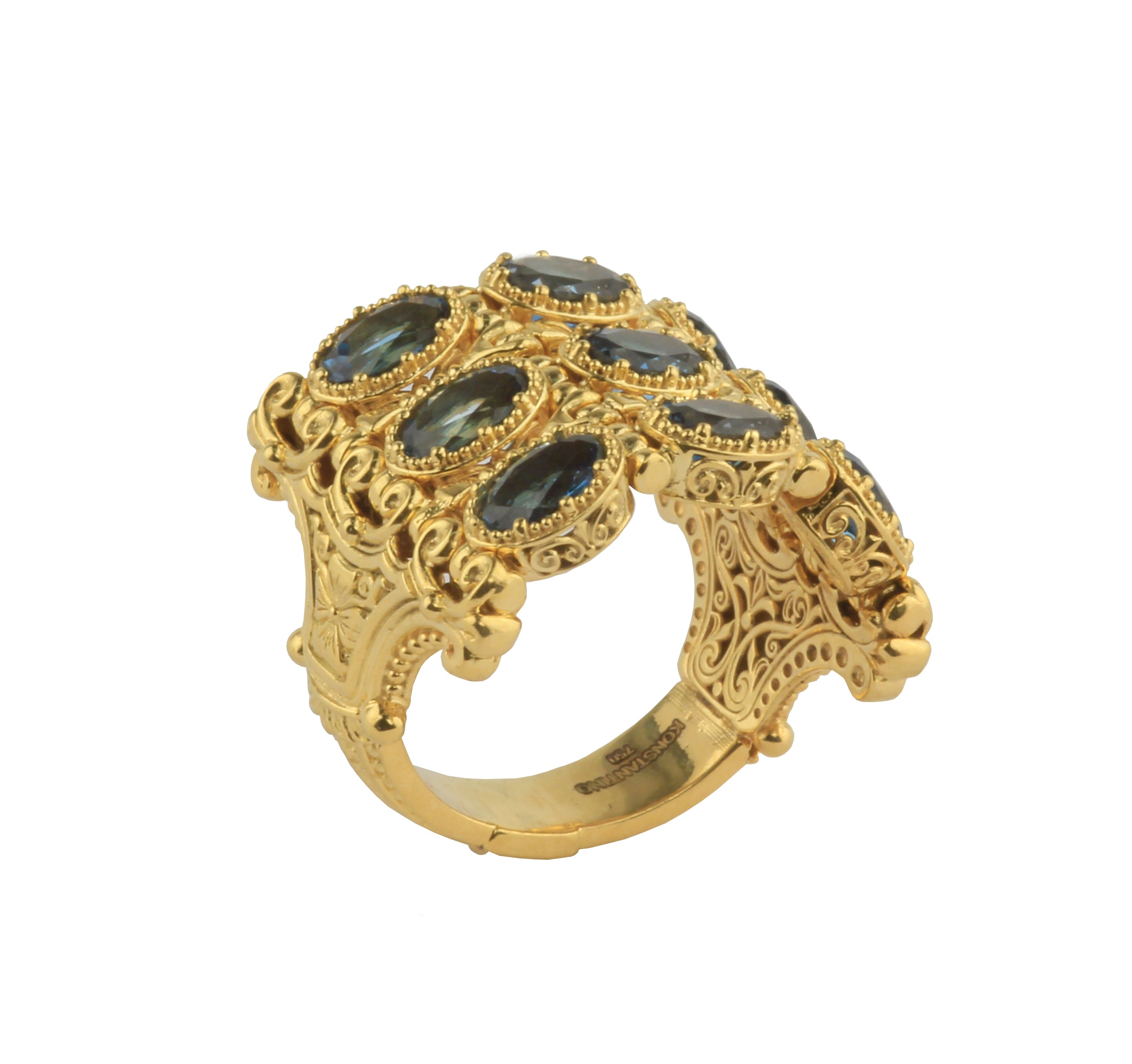 KONSTANTINO 18KT GOLD (13.21GR +/-) LONDON BLUE TOPAZ (5.2CT +/-) RING FROM THE FLAMENCO GOLD  COLLE