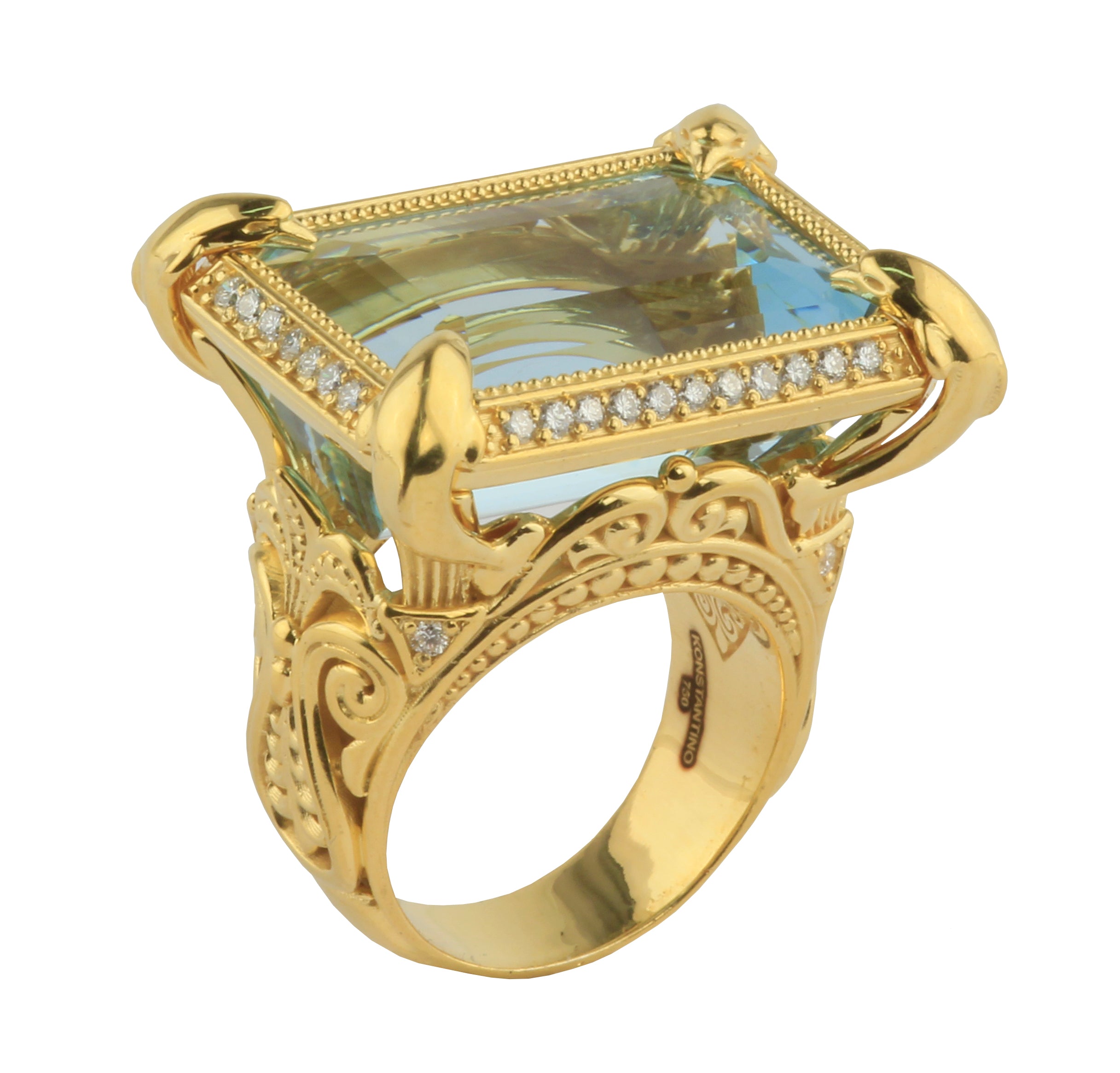 KONSTANTINO 18KT GOLD (23.9GR +/-)  AQUA (33.59CT +/-)  (OTHER STONE CHOICES AVAILABLE) RING FROM TH