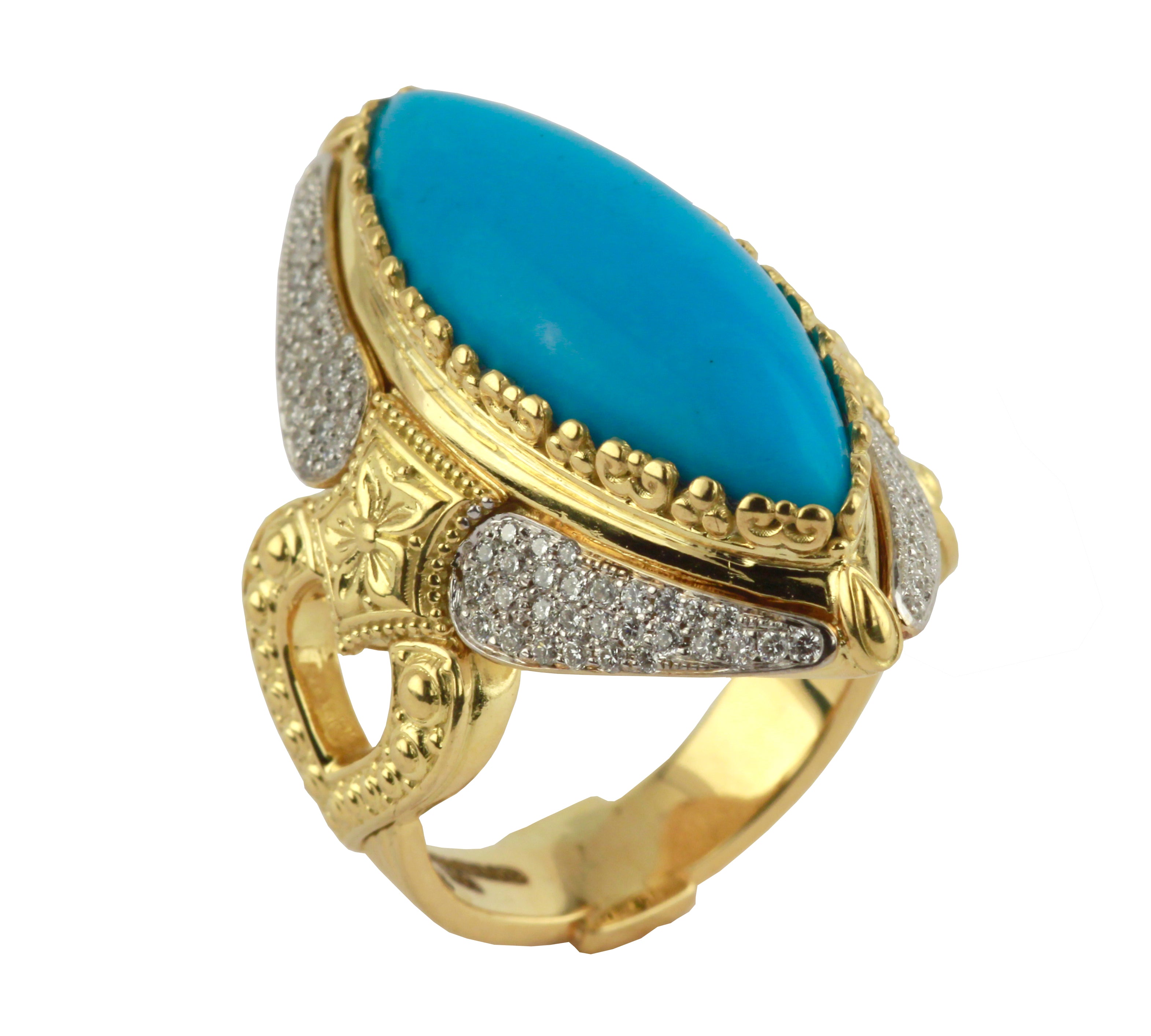 KONSTANTINO 18KT GOLD (14.35GR +/-)  TURQUOISE (10.5CT +/-) (OTHER STONE CHOICES AVAILABLE) RING FRO