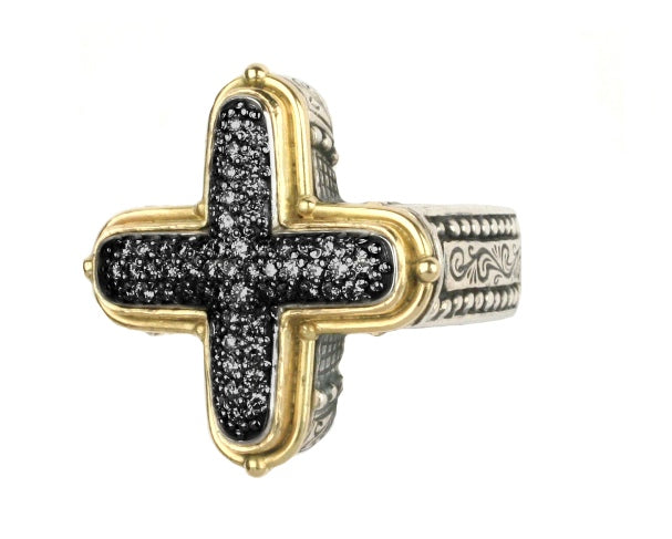 KONSTANTINO STERLING SILVER &18K GOLD BLACK DIAMOND (0.68CT+/-) RING FROM THE ARSINOE COLLECTION