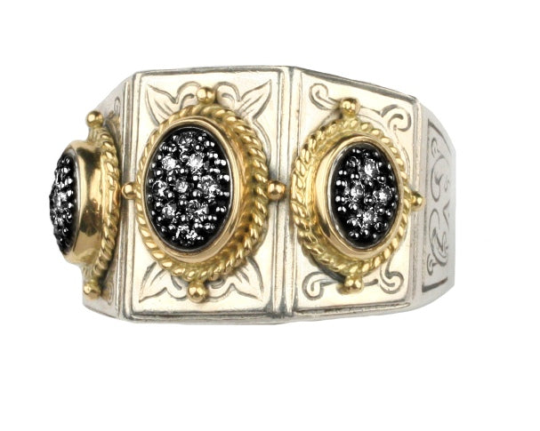 KONSTANTINO STERLING SILVER &18K GOLD BLACK DIAMOND (0.21CT+/-) RING FROM THE ARSINOE COLLECTION