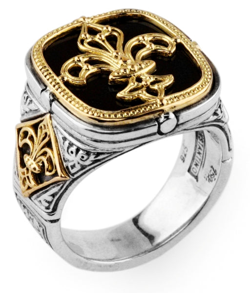 KONSTANTINO STERLING SILVER & 18K GOLD ONYX RING FROM THE ARES COLLECTION