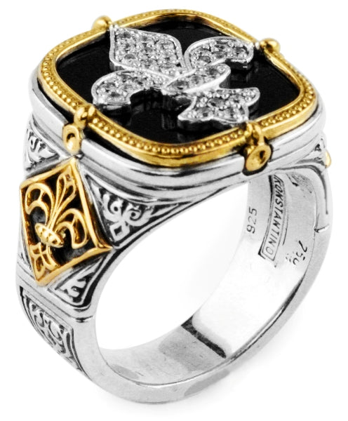 KONSTANTINO STERLING SILVER & 18K GOLD DIAMOND (0.33CT) & ONYX RING FROM THE ARES COLLECTION