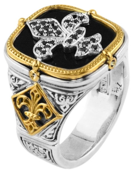 KONSTANTINO STERLING SILVER & 18K GOLD BLACK DIAMOND (0.33CT) & ONYX RING FROM THE ARES COLLECTION