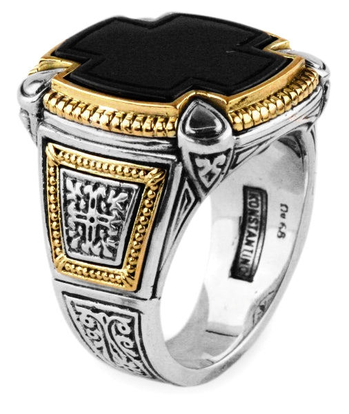 KONSTANTINO STERLING SILVER & 18K GOLD ONYX RING FROM THE ARES COLLECTION