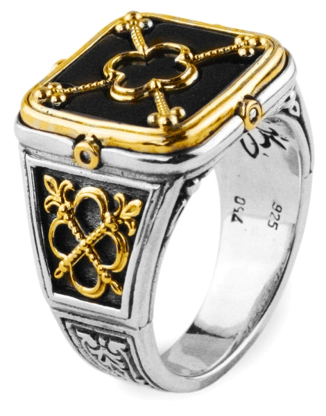 KONSTANTINO STERLING SILVER & 18K GOLD ONYX RING FROM THE ARES COLLECTION