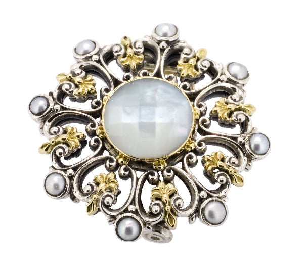 KONSTANTINO STERLING SILVER & 18K MOTHER OF PEARL & PEARL GOLD RING FROM THE SELENA COLLECTION