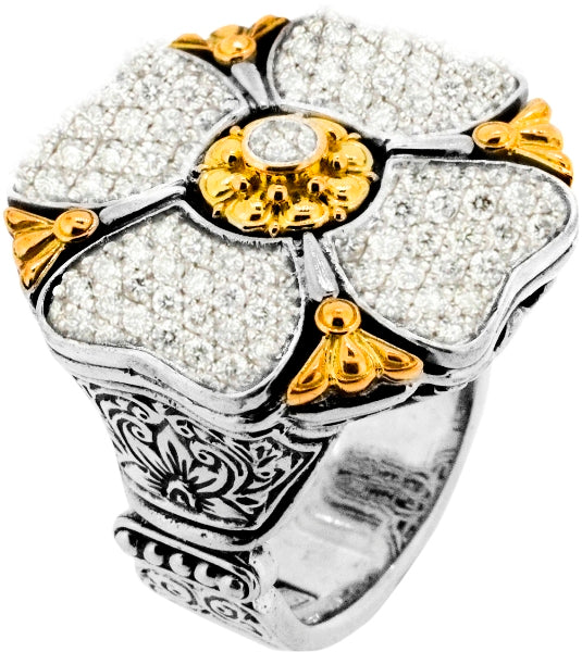 KONSTANTINO STERLING SILVER & 18K GOLD DIAMOND (1.6CT +/-) RING FROM THE DIAMOND CLASSICS COLLECTION