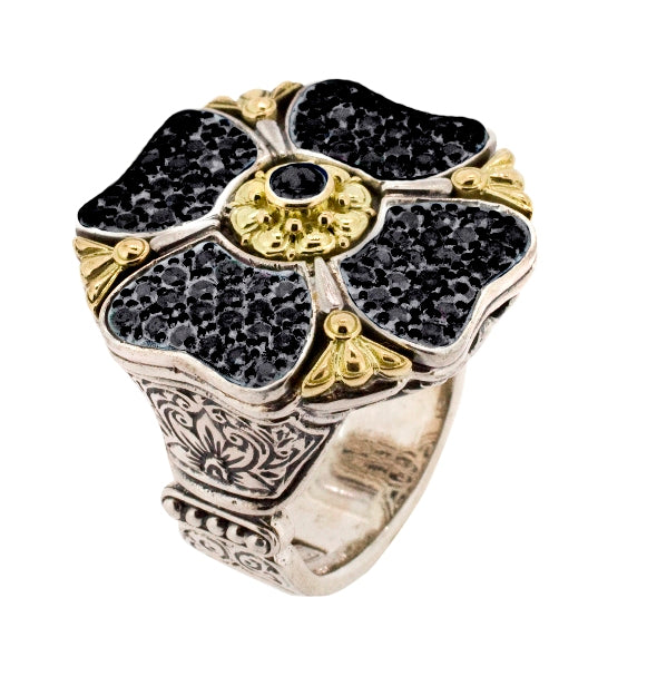 KONSTANTINO STERLING SILVER &18K GOLD BLACK DIAMOND (1.4CTS+/-) RING FROM THE ARSINOE COLLECTION