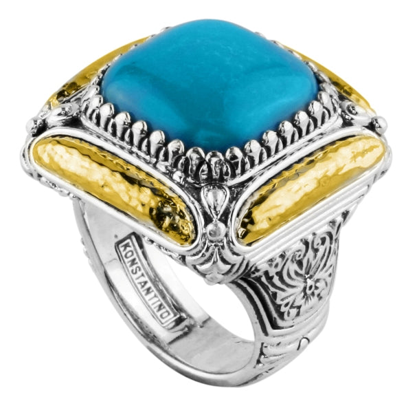 KONSTANTINO STERLING SILVER & HAMMERED 18K GOLD TURQUOISE-137 (OTHER STONE OPTIONS AVAILABLE) RING F